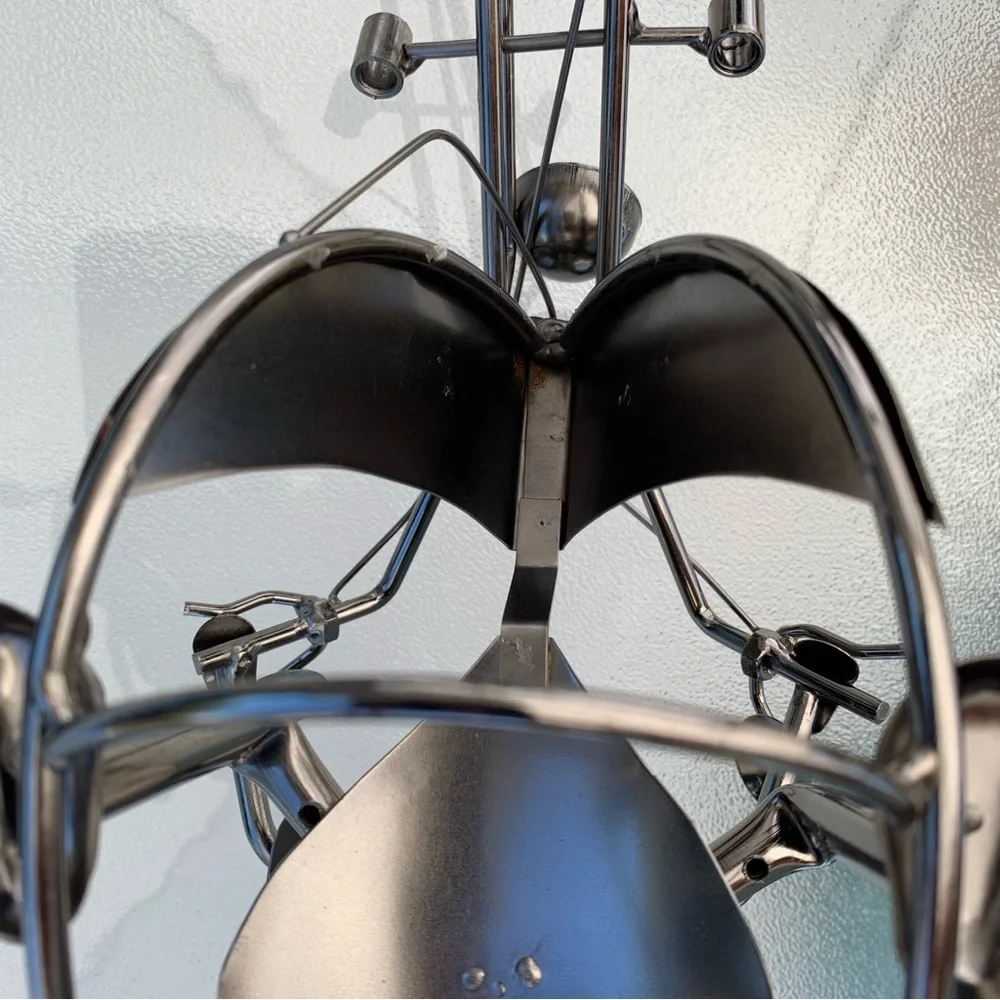 Couple On A Motorcycle Single Wine Bottle Holder Metallic Sculpture